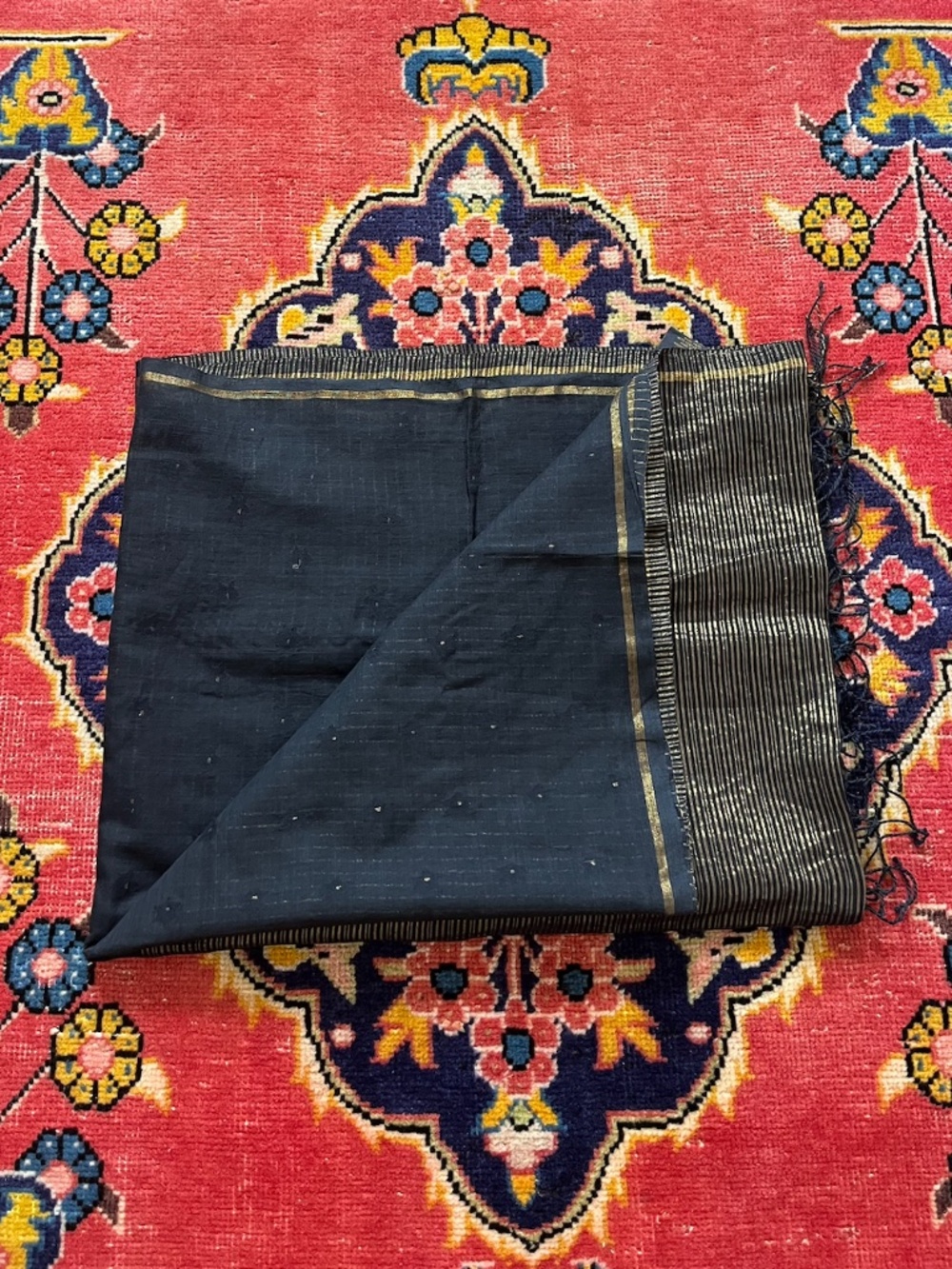 Maiwa Jamdani Cotton Scarf - O/S - Black & Gold